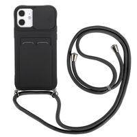iPhone XS Max hoesje - Backcover - Koord - Pasjeshouder - Portemonnee - Siliconen - Zwart - thumbnail
