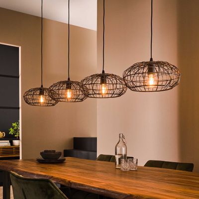 LifestyleFurn Hanglamp 'Jeryl' 4-lamps, Ø34cm, kleur Zwart Bruin