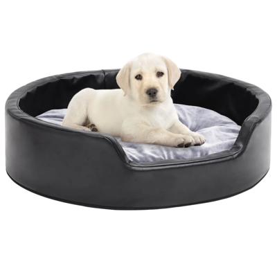 VidaXL Hondenmand 69x59x19 cm pluche en kunstleer zwart en grijs