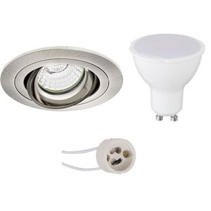 LED Spot Set - Pragmi Alpin Pro - GU10 Fitting - Dimbaar - Inbouw Rond - Mat Nikkel - 6W - Helder/Koud Wit 6400K - Kantelbaar - Ø92mm