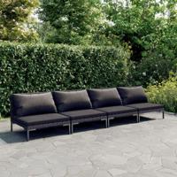 4-delige Loungeset met kussens poly rattan donkergrijs