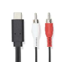 Nedis USB-C Adapter | USB 3.2 Gen 1 | USB-C Male | 2x RCA Male | 1.00 m | Rond | Vernikkeld | PVC | Zwart | Label - CCGL64240BK10 - thumbnail
