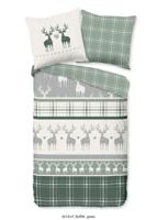 Good Morning Dekbedovertrek "rendieren" - Groen - (135x200 cm) - Katoen Flanel