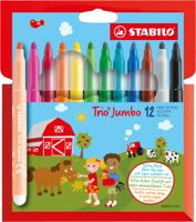 STABILO Trio Jumbo, viltstift, met extra dikke punt 3.0 mm, etui met 12 kleuren