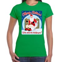 Fout kerst t-shirt merry shitmas toiletpaper groen voor dames - thumbnail