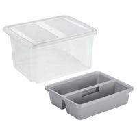 Sunware opslagbox kunststof 32 liter transparant 45 x 36 x 24 cm met deksel en organiser tray - thumbnail