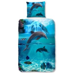 Kinderdekbedovertrek Katoen - 140x200 cm Blauw - Dessin: Dieren - Good Morning - Dekbed-Discounter.nl