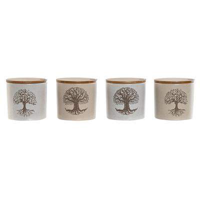 Suikerpot Home ESPRIT Wit Beige Bamboe Keramiek 9,5 x 9,5 x 9,5 cm (4 Stuks)