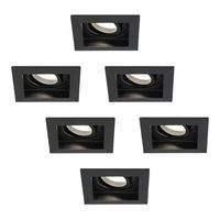 6x Durham dimbare LED inbouwspots - Kantelbaar - Vierkant - Verzonken - Zwart - 5W - GU10 - Plafondspots - 4000K neutraal licht - IP20