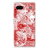 Silicone Back Case Google Pixel 6A Angel Skull Rood