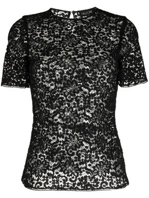 Del Core t-shirt à fleurs en dentelle - Noir
