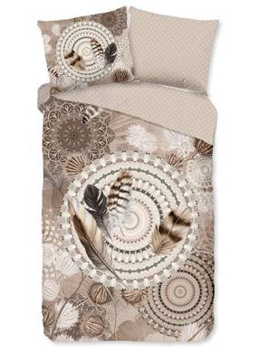 HIP Dekbedovertrek "mandala&apos;s en veren" - Taupe - (140x200/220 cm) - Katoen Flanel