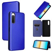 Sony Xperia 10 IV Flip Case met Kaartsleuf - Carbon Fiber - Blauw - thumbnail