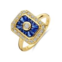 Prachtige 14k Geelgouden Vintage Ring met Saffier en Diamant