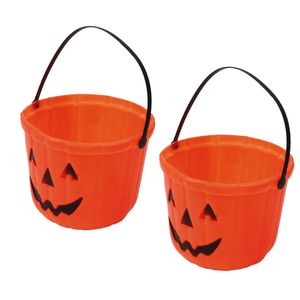 Trick or treat snoep emmertje - 2x - pompoen - oranje - D20 cm - Halloween snoepjes emmer