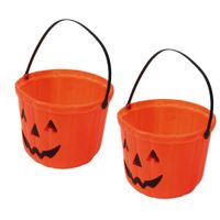 Trick or treat snoep emmertje - 2x - pompoen - oranje - D20 cm - Halloween snoepjes emmer