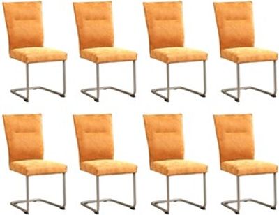 Set van 8 Cognac leren Retro - poot rond rvs - Kenia Leer Cognac (cognac leer)