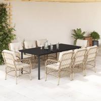 9-delige Tuinset met kussens poly rattan beige