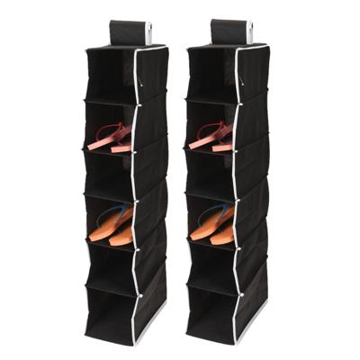 Storage Solutions Hangende kast organizer - 2x stuks - zwart - met 6 vakken - 15 x 30 x 84 cm