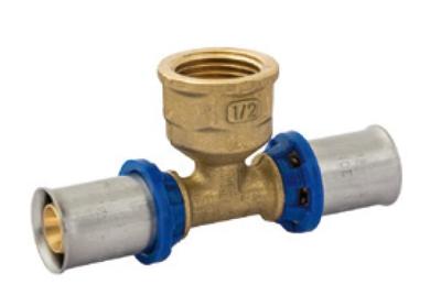 Kirchhoff Messing adapter T-stuk, blank, 20 mm x 3/4"H x 20 mm, persfitting voor meerlagenbuis - 988721355