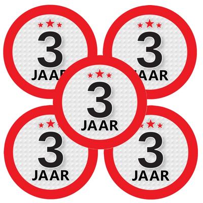 3 jaar leeftijd sticker - 5x - rond - Dia 9 cm - 3 jaar verjaardag - jubileum - leeftijd versiering