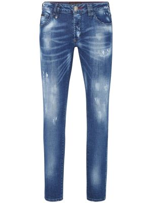 Philipp Plein jean droit à effet usé - Bleu