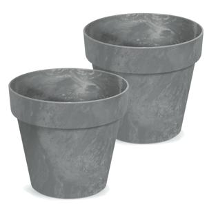 Bloempot/plantenpot - 2x - betonlook - grijs - kunststof - Dia 30 cm