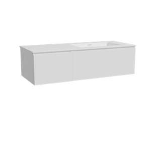 Storke Edge zwevend badmeubel 130 x 52 cm mat wit met Mata asymmetrisch rechtse wastafel in solid surface mat wit