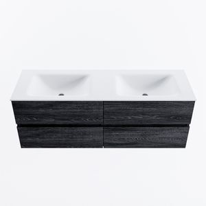MONDIAZ VICA 140cm badmeubel onderkast Antracite 4 lades. Wastafel CLOUD dubbel 2 kraangaten, kleur Talc.