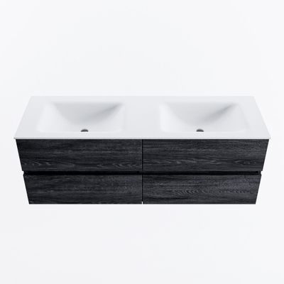 MONDIAZ VICA 140cm badmeubel onderkast Antracite 4 lades. Wastafel CLOUD dubbel 2 kraangaten, kleur Talc.