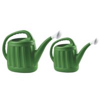 2x stuks kunststof tuin gieters 5 en 3.5 liter donkergroen - thumbnail