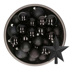 Kerstversiering kunststof kerstballen met piek zwart 6-8-10 cm pakket van 45x stuks - Kerstbal