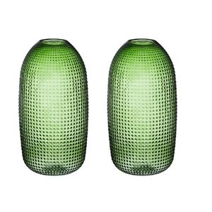 2x Ronde vazen van groen glas 36 cm transparant glas