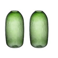 2x Ronde vazen van groen glas 36 cm transparant glas