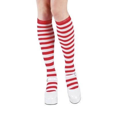 Verkleed kniekousen gestreept - rood / wit - dames - one size - carnaval - pipi thema
