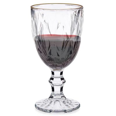 Wijnglazen - 6x - kristal look - gouden rand - 330 ml