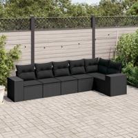 6-delige Loungeset met kussens poly rattan zwart