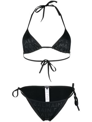 Balmain bikini à logo imprimé - Noir