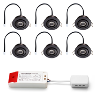 Set LED-inbouwspot Piccolo zwart 3W dimbaar 3-6 stuks