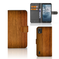 Nokia C2 2nd Edition Book Style Case Donker Hout - thumbnail