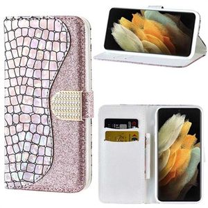 Croco Bling Series Samsung Galaxy S22 Ultra 5G Wallet Case - Rose Gold