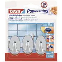 tesa POWERSTRIPS® Zelfklevende haak Small Ovaal Chroom Inhoud: 3 stuk(s) - thumbnail