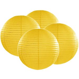 4x stuks luxe bol vorm lampion geel 35 cm - Feestlampionnen