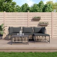 4-delige Loungeset met kussens poly rattan antracietkleurig