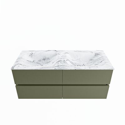 MONDIAZ VICA-DLUX 120cm badmeubel onderkast Army 4 lades. Inbouw wastafel CLOUD dubbel zonder kraangat, kleur Glace.