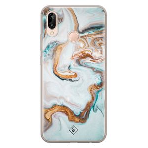 Huawei P20 Lite siliconen hoesje - Marmer blauw goud