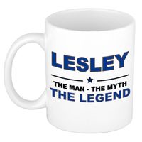 Naam cadeau mok/ beker Lesley The man, The myth the legend 300 ml - Naam mokken