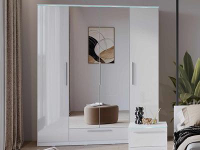 Kledingkast INDIRA 4 deuren 1 lade wit/glanzend wit met led