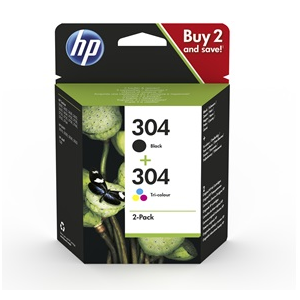 HP 304 originele zwarte/drie-kleuren inktcartridges, 2-pack