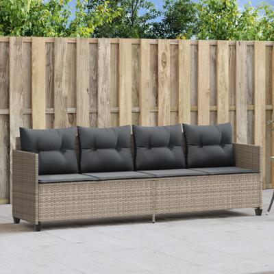 Ligbed met kussen poly rattan lichtgrijs